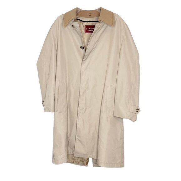Jos A. Banks Vintage Tan Trench Coat Zip in Wool Liner and Button Collar 40 Long - Picture 1 of 15